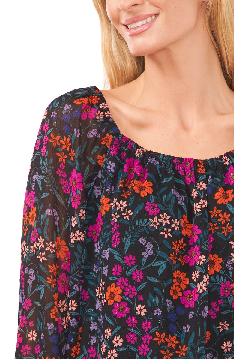 CeCe Floral Print Square Neck Blouse, Alternate, color, 