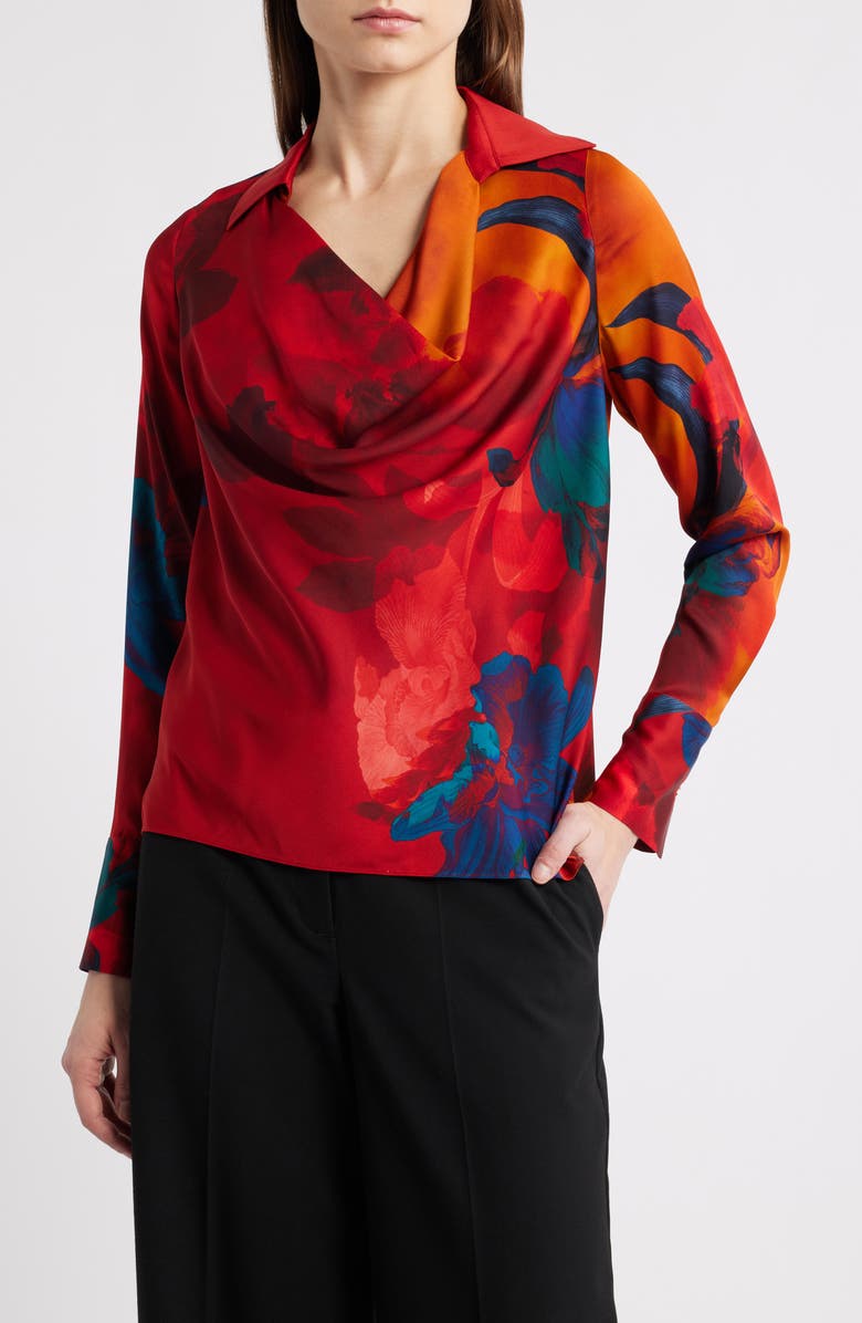 Elie Tahari The Ciaran Abstract Print Stretch Silk Top, Main, color, Paradise Print