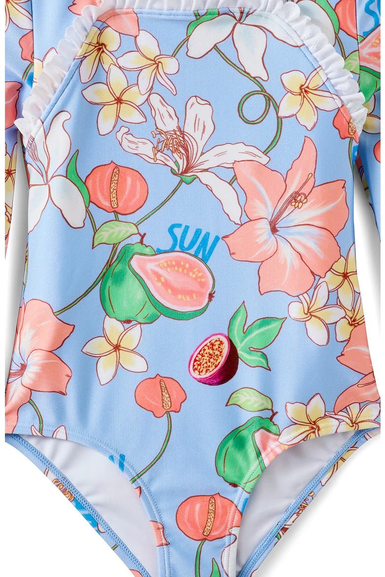 Kid's Lulu Long Sleeve One Piece, Alternate, color, Dawn Blue Tropical Floral