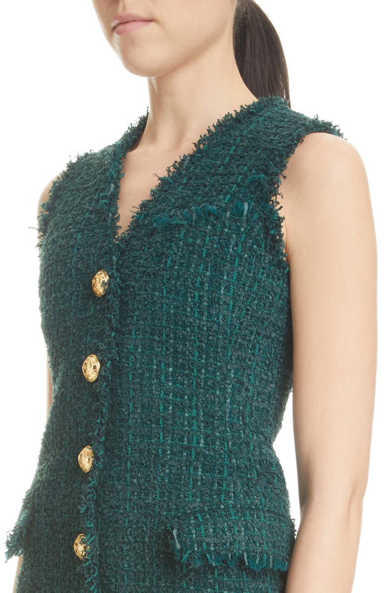 Balmain V-Neck Sleeveless Tweed Dress, Alternate, color, 