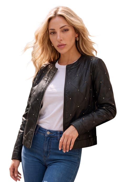 Plus Size Studded Faux Leather Bomber
