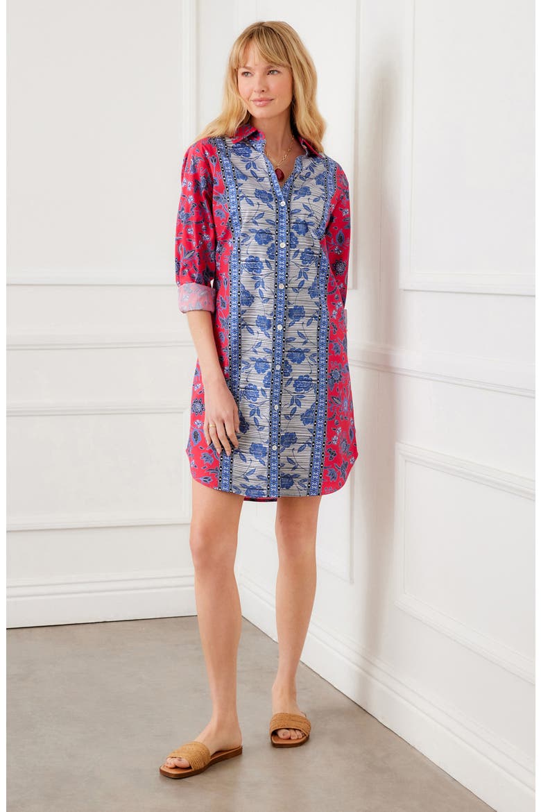 Floral Print Long Sleeve Shirtdress, Alternate, color, RED