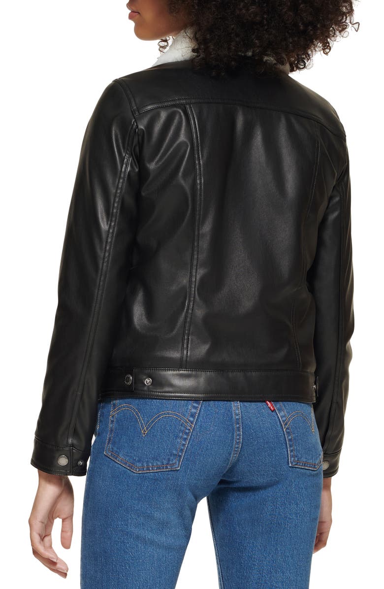 Levi's<sup>®</sup> Faux Fur Collar Faux Leather Trucker Jacket, Alternate, color, 