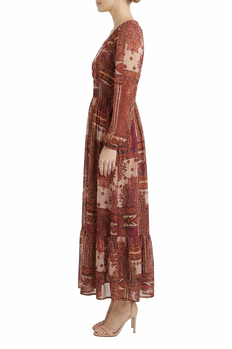 Long Sleeve Maxi Dress, Alternate, color, TAN/ RED