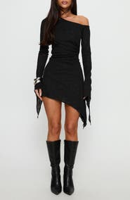 Princess Polly Face Card One-Shoulder Long Sleeve Asymmetric Minidress