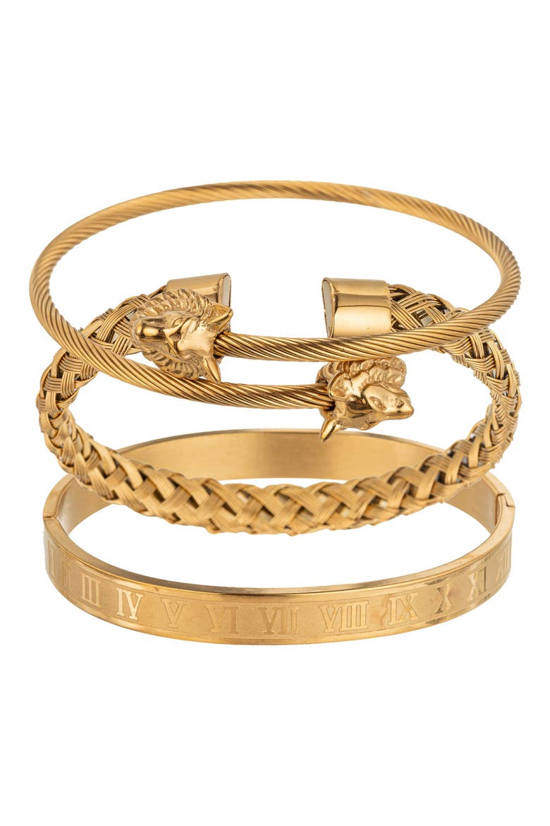 Men's Set of 3 Bangle Bracelets, Main, color, GOLD