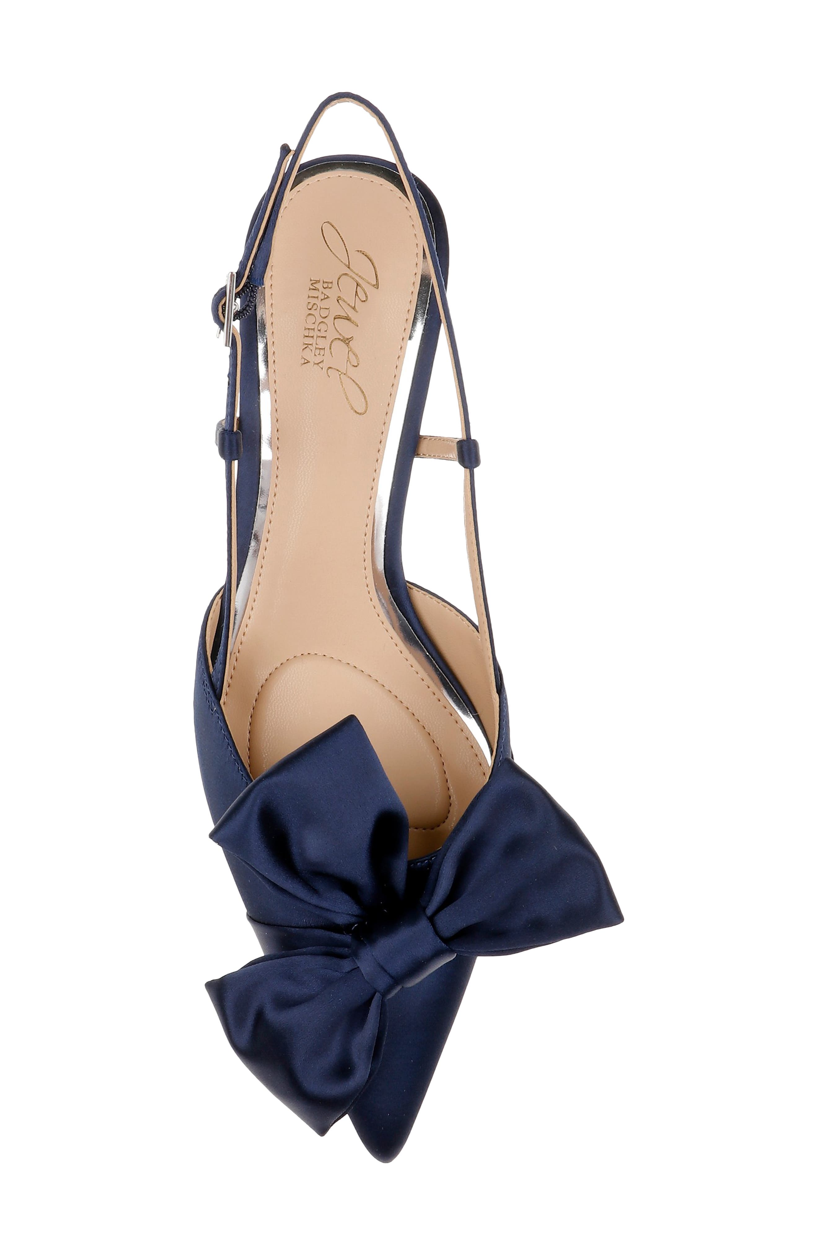 Jewel Badgley Mischka Shoshana Pointed Toe Slingback Pump, Alternate, color, Navy Satin