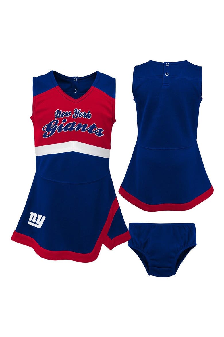 Girls Preschool Royal New York Giants Two-Piece Cheer Captain Jumper Dress with Bloomers Set, Main, color, Royal
