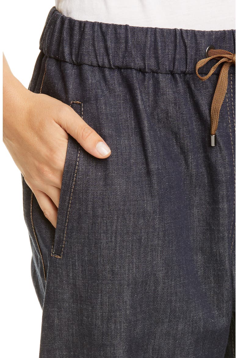 Monili Side Stripe Denim Track Pants, Alternate, color, DARK DENIM