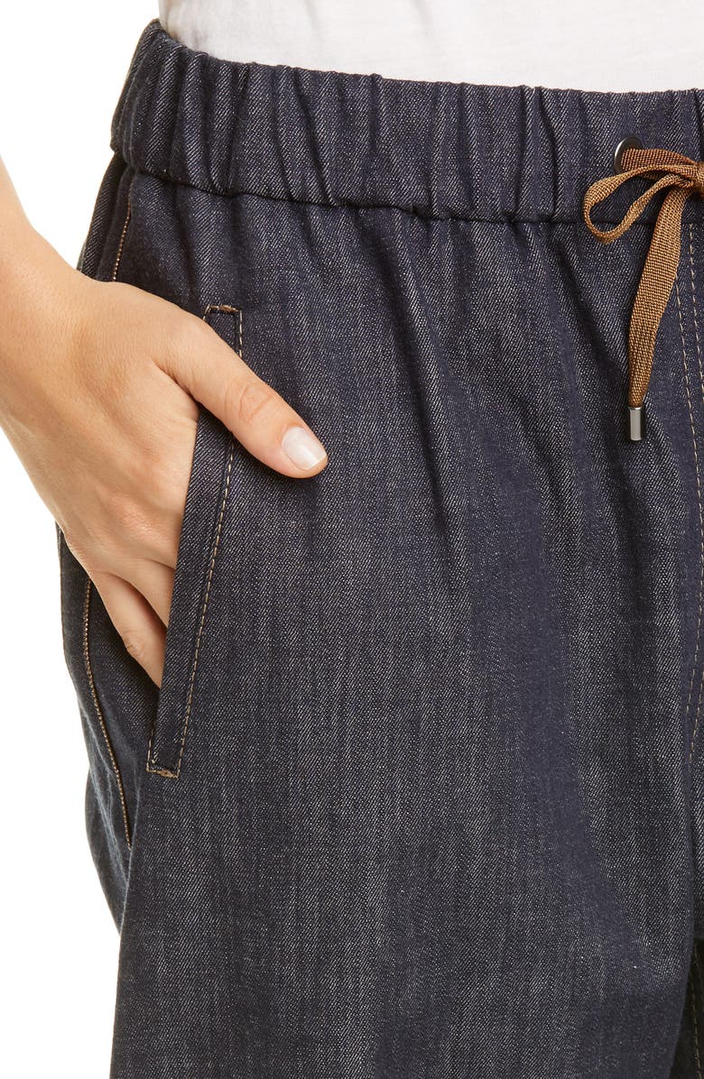 Brunello Cucinelli Monili Side Stripe Denim Track Pants, Alternate, color, 