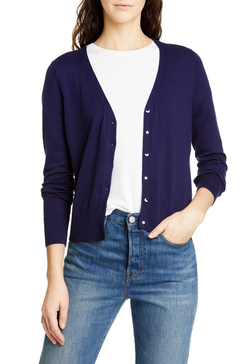 Crop Cotton Blend Cardigan, Main, color, NAVY
