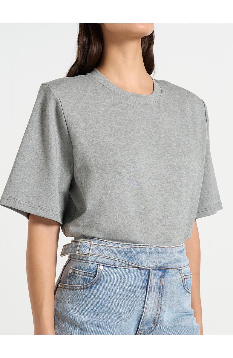 Manière De Voir Mia Wide Shoulder Bodysuit T-Shirt, Alternate, color, Grey