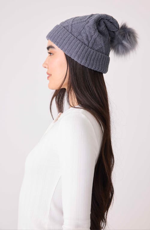 Pj Salvage Faux Fur Pompom Chenille Cable Knit Beanie In Gray