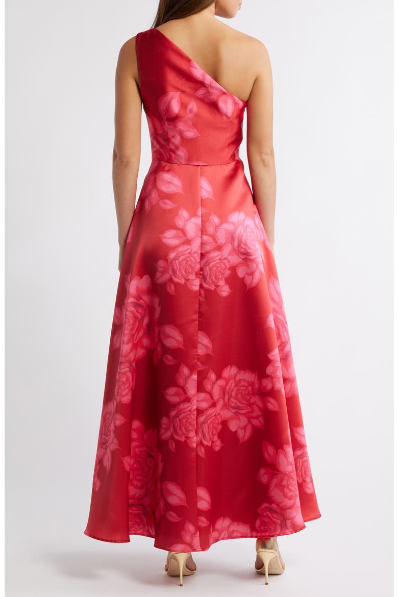 Floral One-Shoulder Satin Gown, Alternate, color, RED