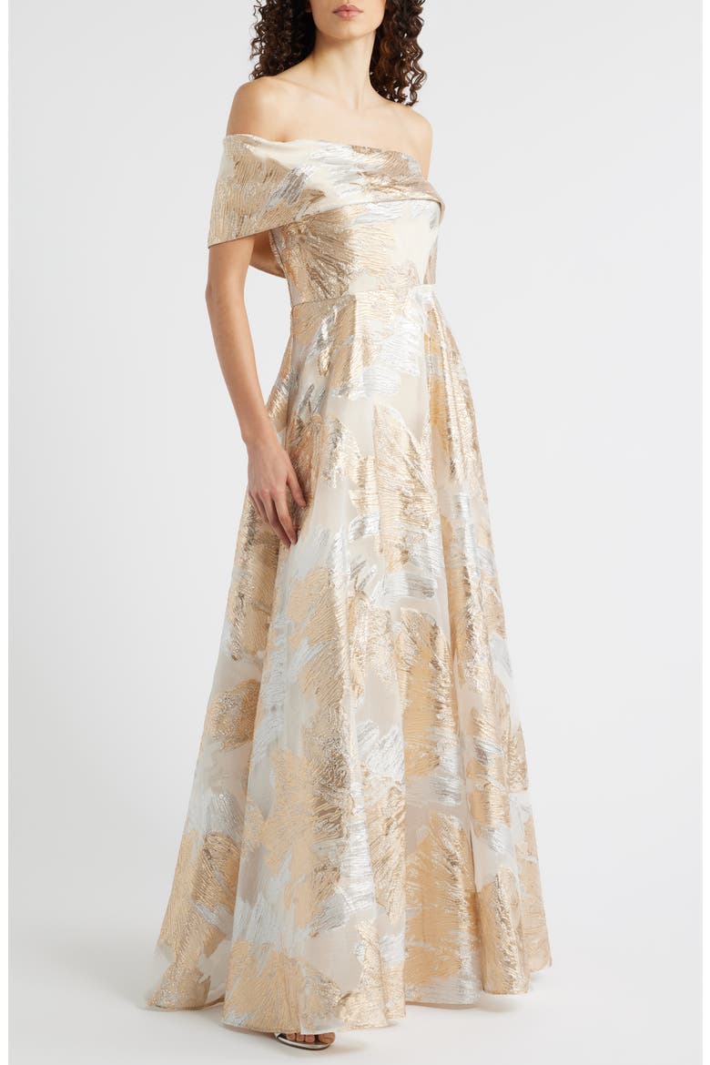 One-Shoulder Metallic Jacquard Gown, Main, color, CHAMPAGNE