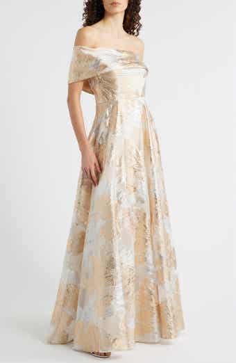 One-Shoulder Metallic Jacquard Gown