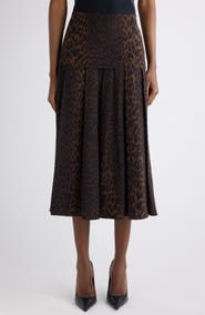 Balenciaga Leopard Print Pleated Silk Midi Skirt