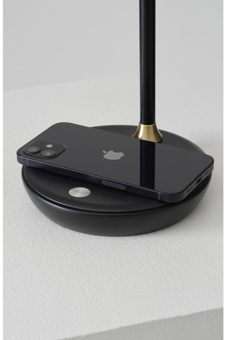 Ezra 16.5" Modern LED Reading Table Lamp with Built-in Wireless Charging Pad, Alternate, color, Antique Brass