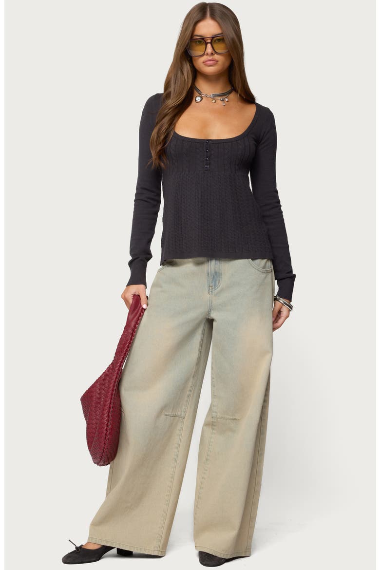 Jaylah Cable Stitch Long Sleeve Shirt, Alternate, color, DARK-GRAY