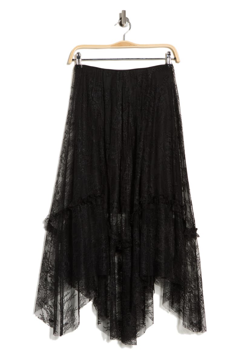 Josie Asymmetric Lace Skirt, Alternate, color, BLACK