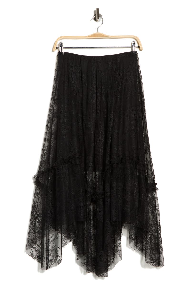AllSaints Josie Asymmetric Lace Skirt, Main, color, Black