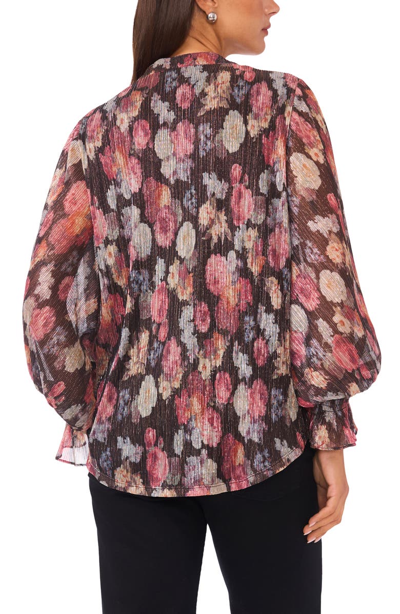 Vince Camuto Floral V-Neck Flare Cuff Chiffon Top, Alternate, color, Rich Black