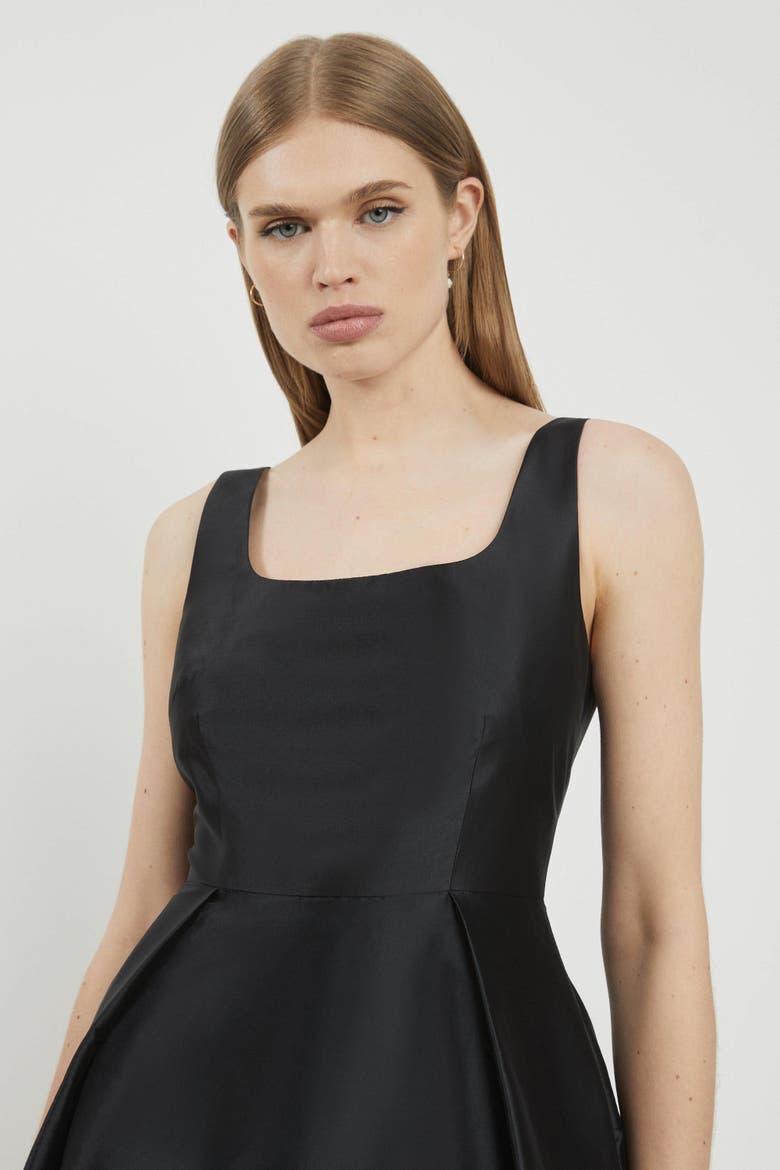 Taffeta Full Skirt Tailored Midi Dress, Alternate, color, Black