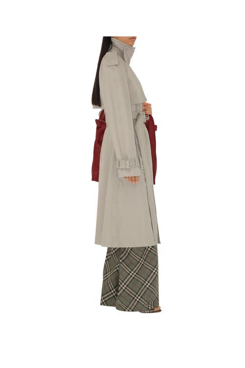 Burberry Long Cotton Trench Coat In Heron