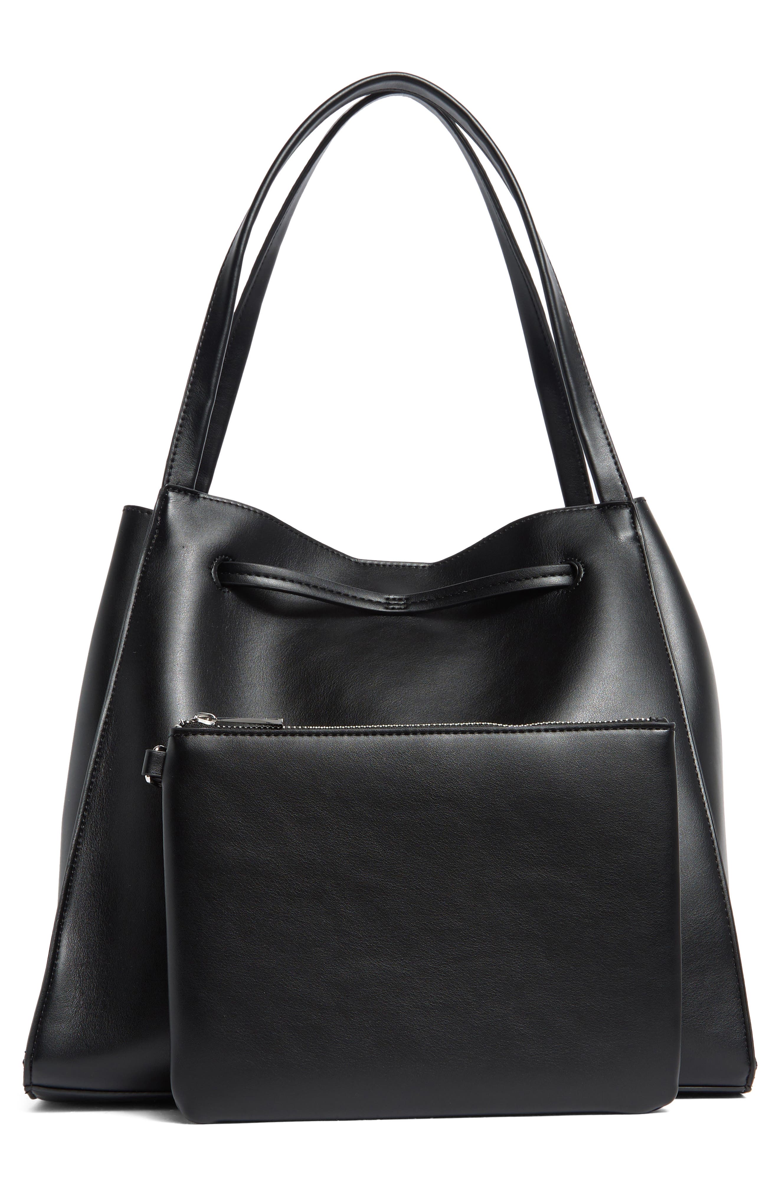 BCBG Drawstring Tulip Tote Bag, Alternate, color, Black