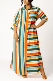 BUXOM COUTURE Long Sleeve Button-Up Maxi Shirtdress