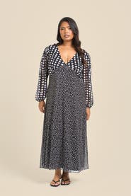 FASHION-SZN CURVE Long Sleeved Polka Dot Midi Dress