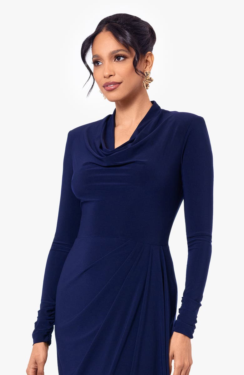 Betsy & Adam Cowl Neck Long Sleeve Sheath Gown, Alternate, color, 