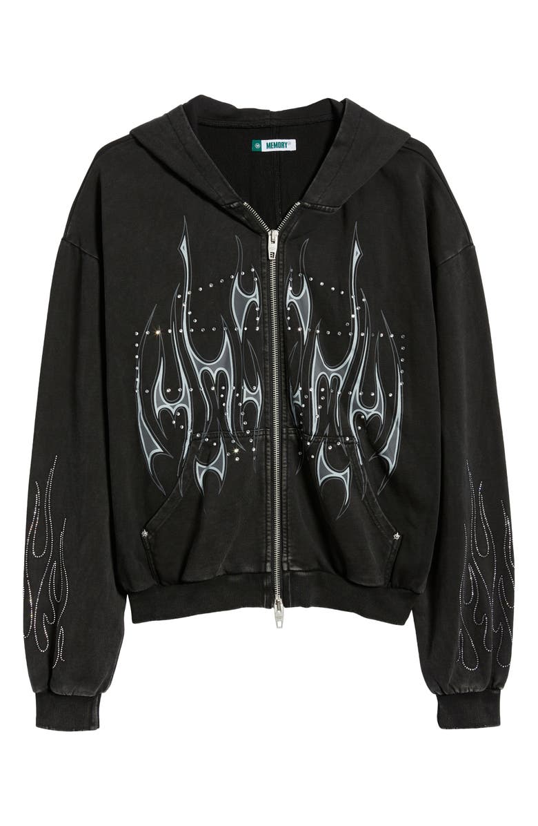 MEMORY LANE Flame Studded Graphic Zip Hoodie, Alternate, color, Black
