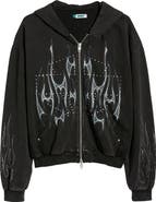 MEMORY LANE Flame Studded Graphic Zip Hoodie