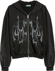 MEMORY LANE Flame Studded Graphic Zip Hoodie