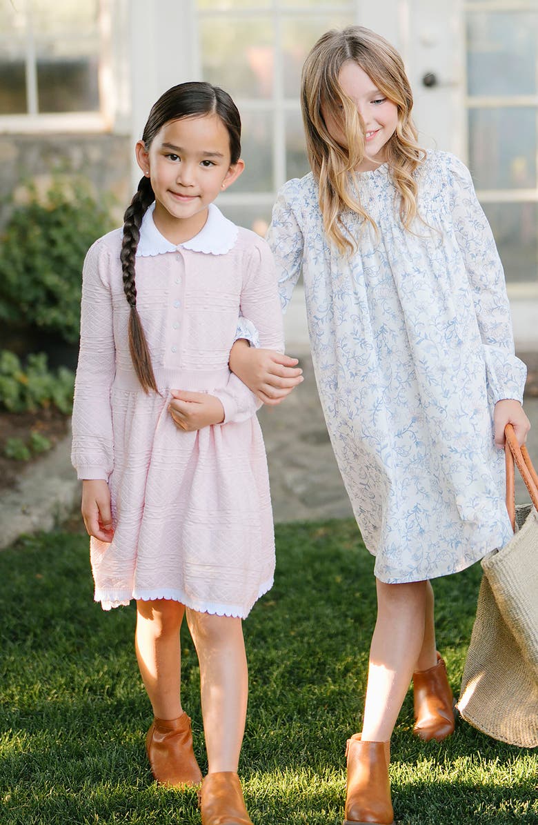 Hope & Henry Kids' Organic Peter Pan Collar Button Front Sweater Dress, Alternate, color, Pale Pink