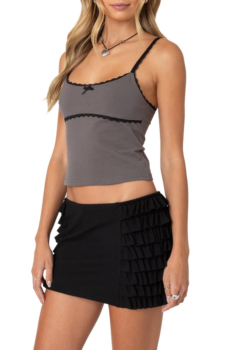 EDIKTED Elin Lace Trim Camisole, Alternate, color, Gray