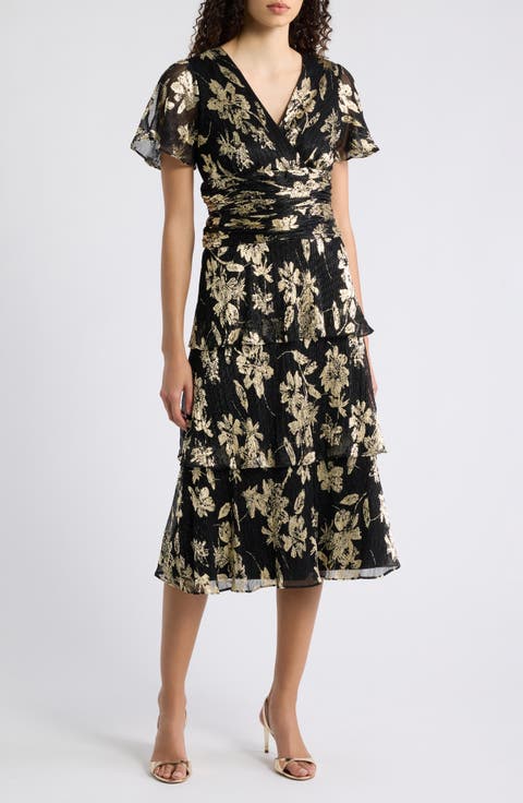 Foil Plissé Midi Dress