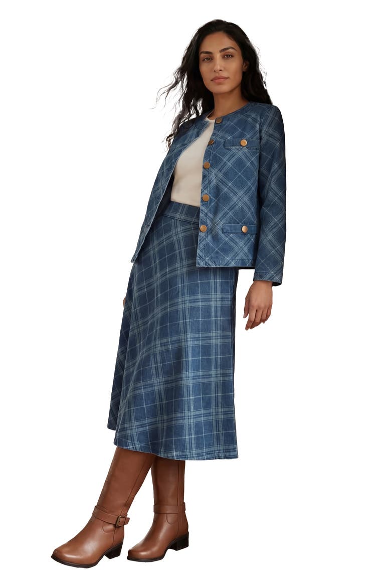 Stretch Denim Lady Jacket, Main, color, DENIM BIAS PLAID