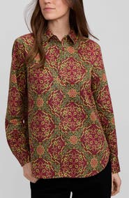 Foxcroft Meghan Medallion Print Cotton Button-Up Shirt