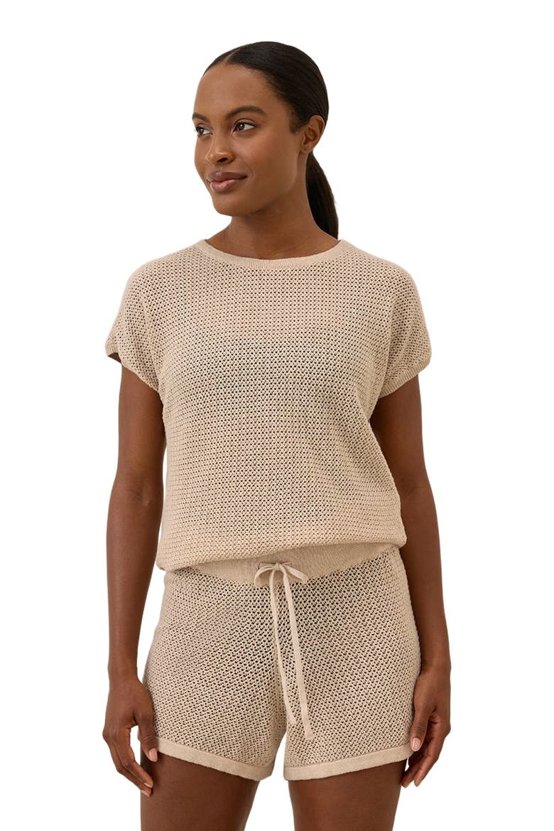 Beachside Linen Short Sleeve Top Made with Organic Cotton, Alternate, color, Sandshell