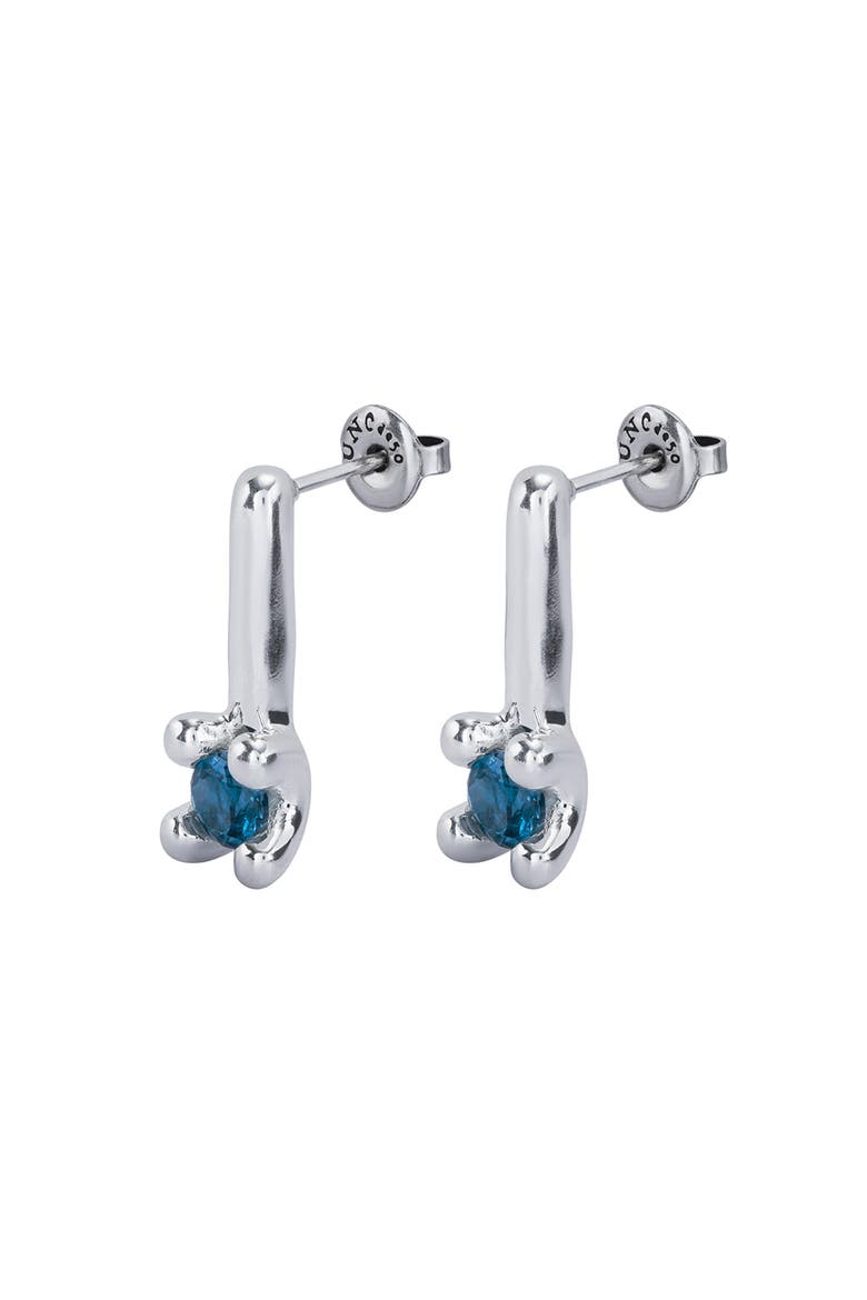 Drop Earrings with Blue Cubic Zirconia, Alternate, color, Silver