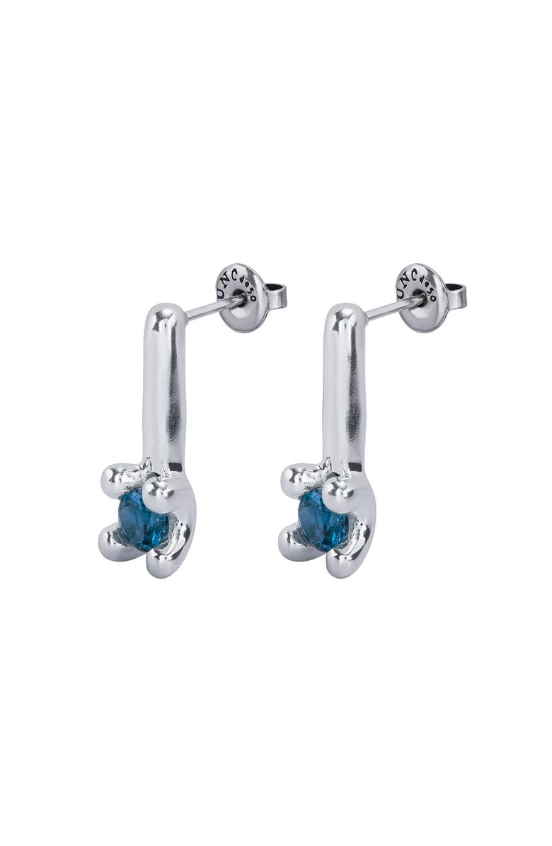 UNODE50 Drop Earrings With Blue Cubic Zirconia, Alternate, color, Silver