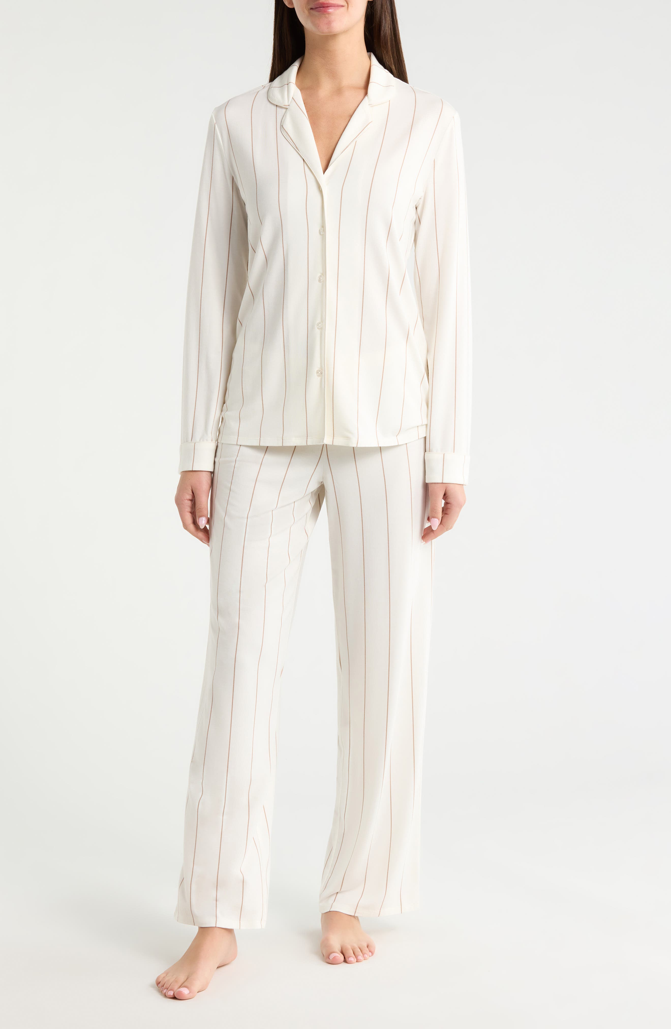 selected IVORY- TAN CALM PINSTRIPE