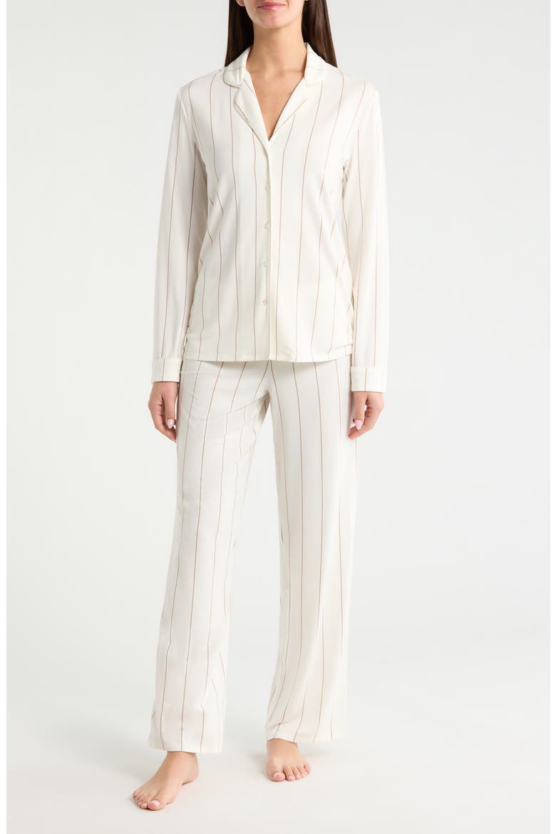 Moonlight Eco Knit Pajamas, Main, color, IVORY- TAN CALM PINSTRIPE