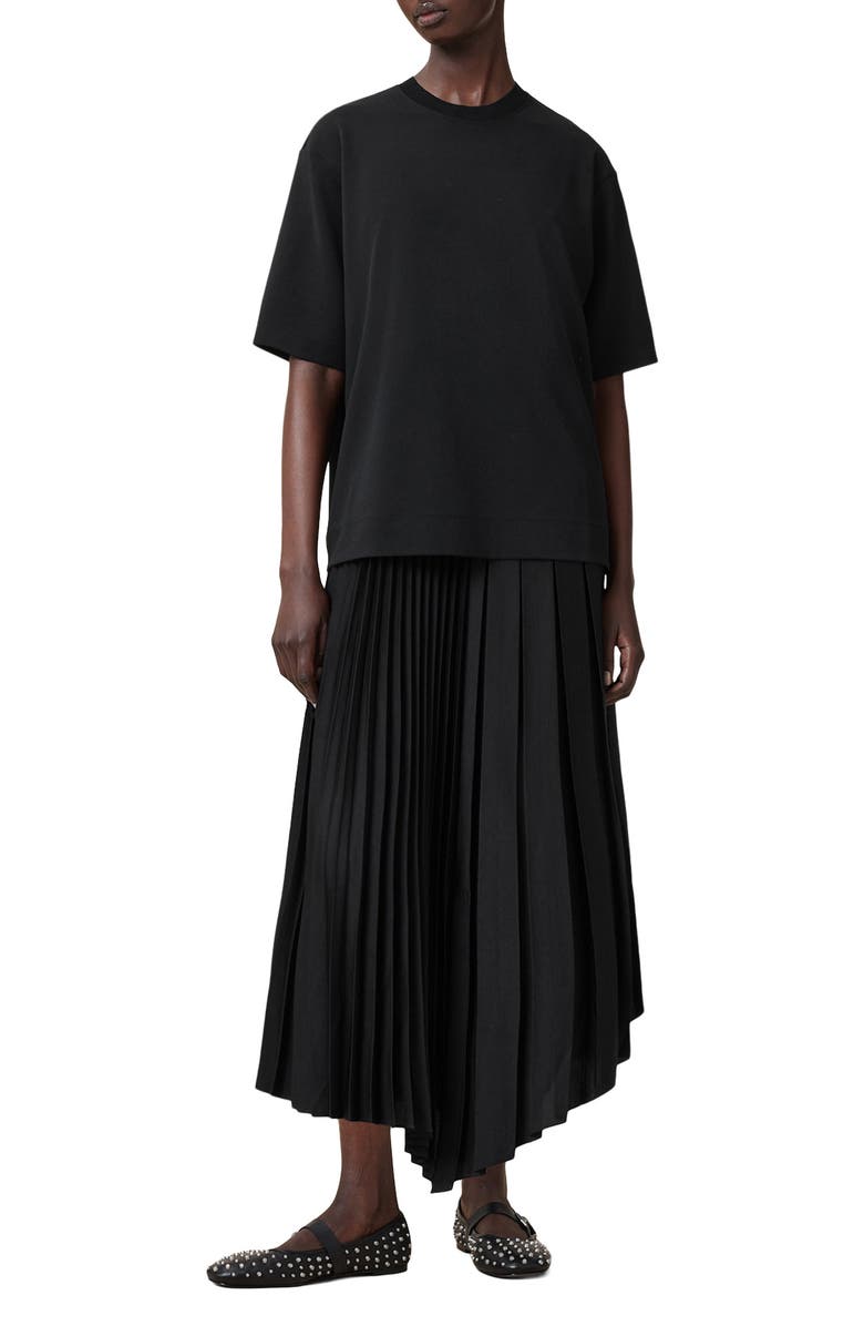 AllSaints Jax Short Sleeve Top & Pleated Sleeveless Dress, Main, color, Black