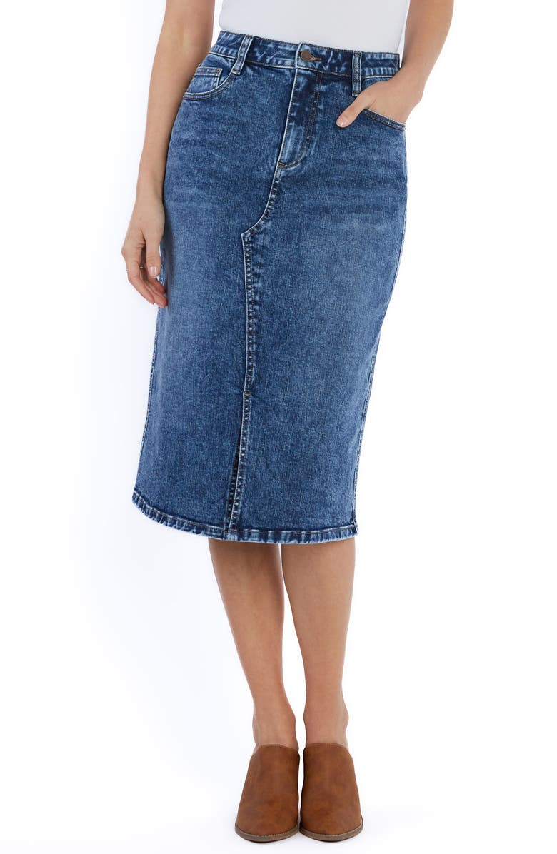 Wash Lab Denim Silver Denim Midi Skirt, Main, color, Silver Blue