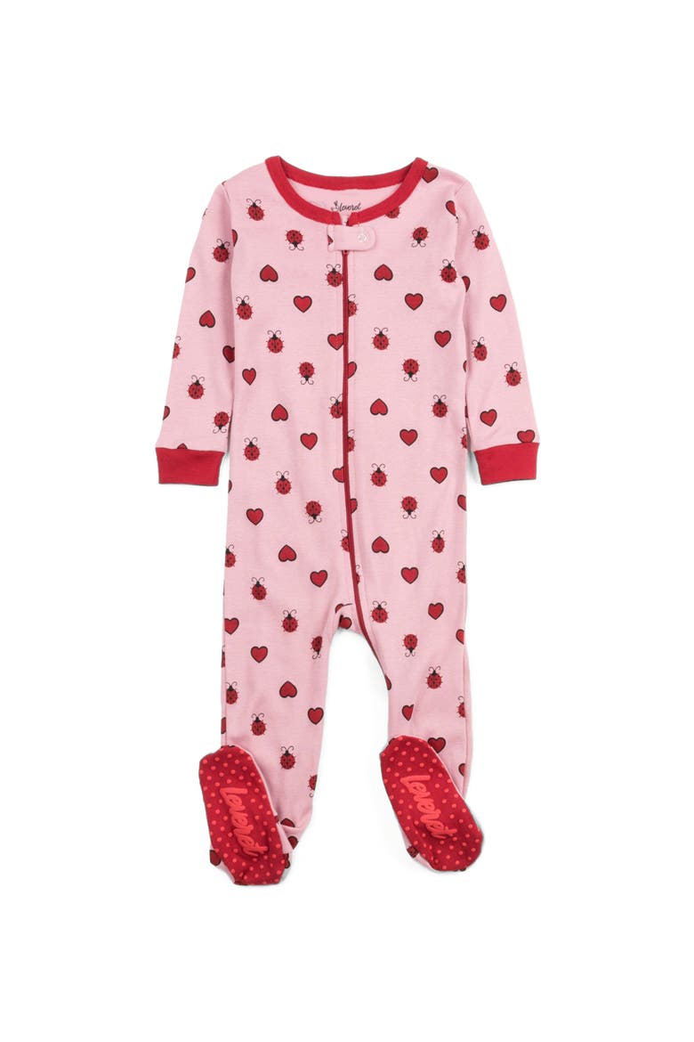 Footed Printed Cotton Pajamas, Animal, Holiday & Fun Prints, Main, color, PINK