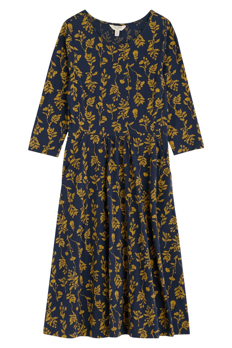 April Stretch Organic Cotton Fit & Flare Dress, Alternate, color, BOTANICAL LEAVES MARITIME