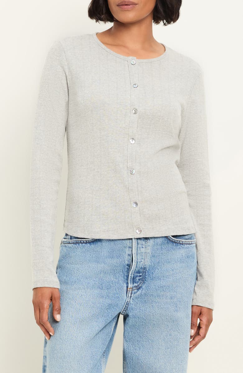 Michael Stars Mackenzie Pointelle Cardigan, Alternate, color, Heather Grey